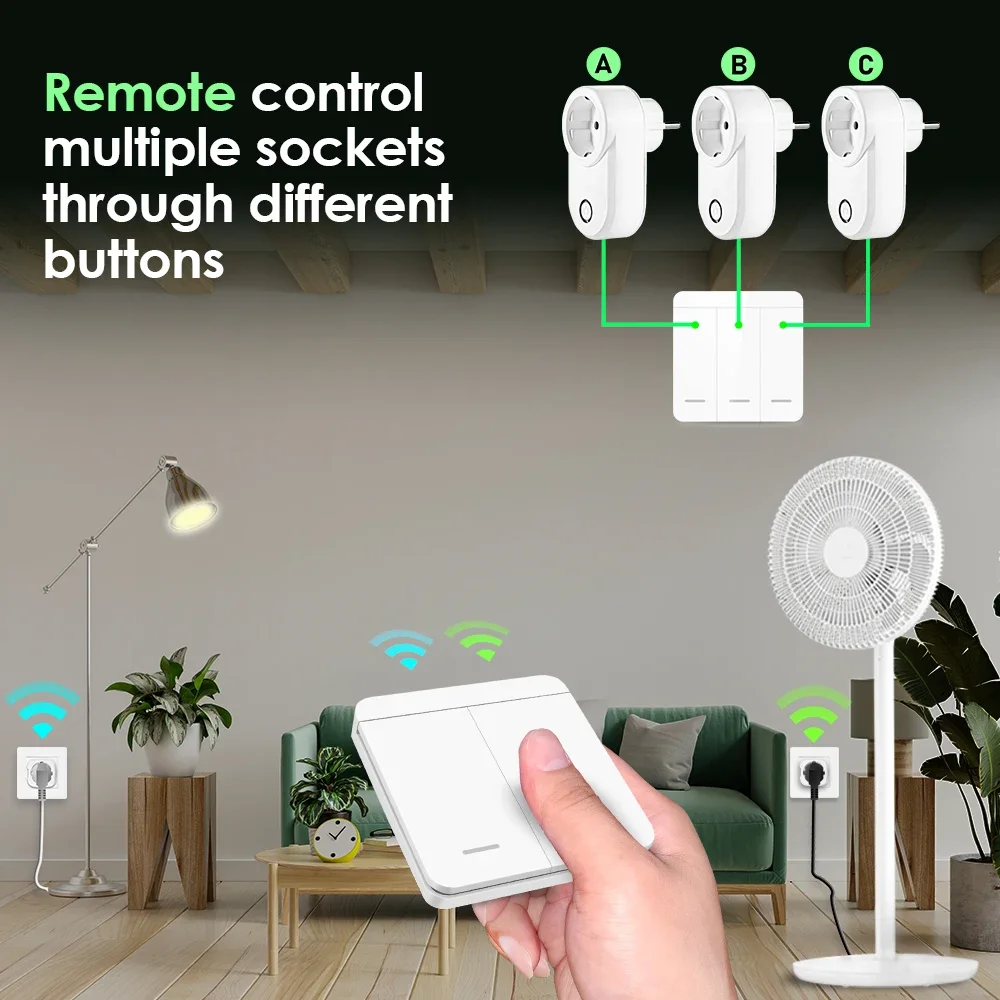 433Mhz Wireless Socket Remote ON OFF Smart Plug EU FR With Wall Switch Electrical Outlet 15A 220V  For Home Appliance Light Fan