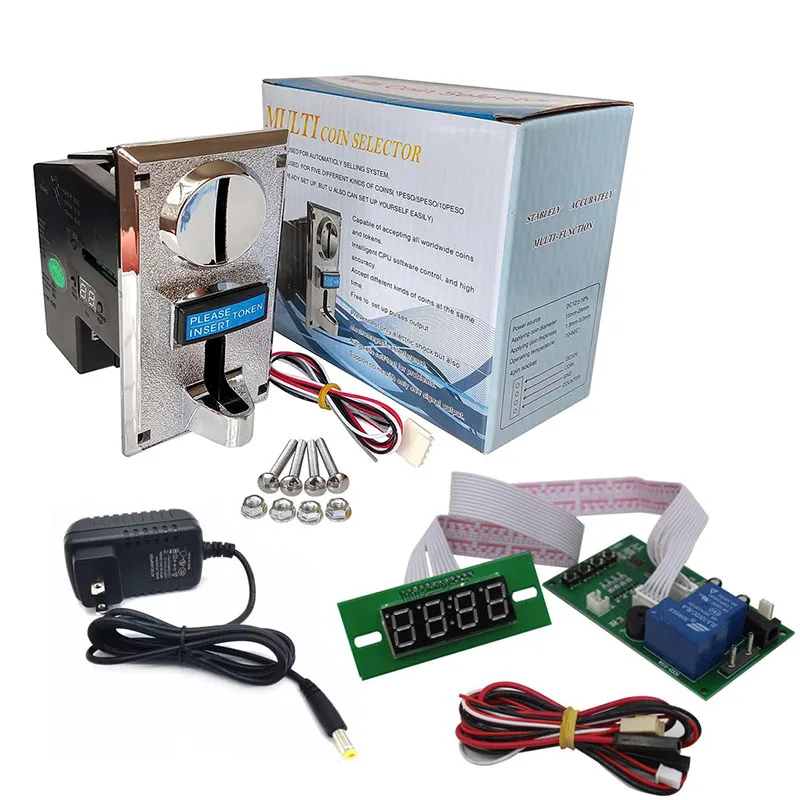 

616 Multi coin Selector with JY-15B coin operated timer control device and 12V power adapter for washing machine