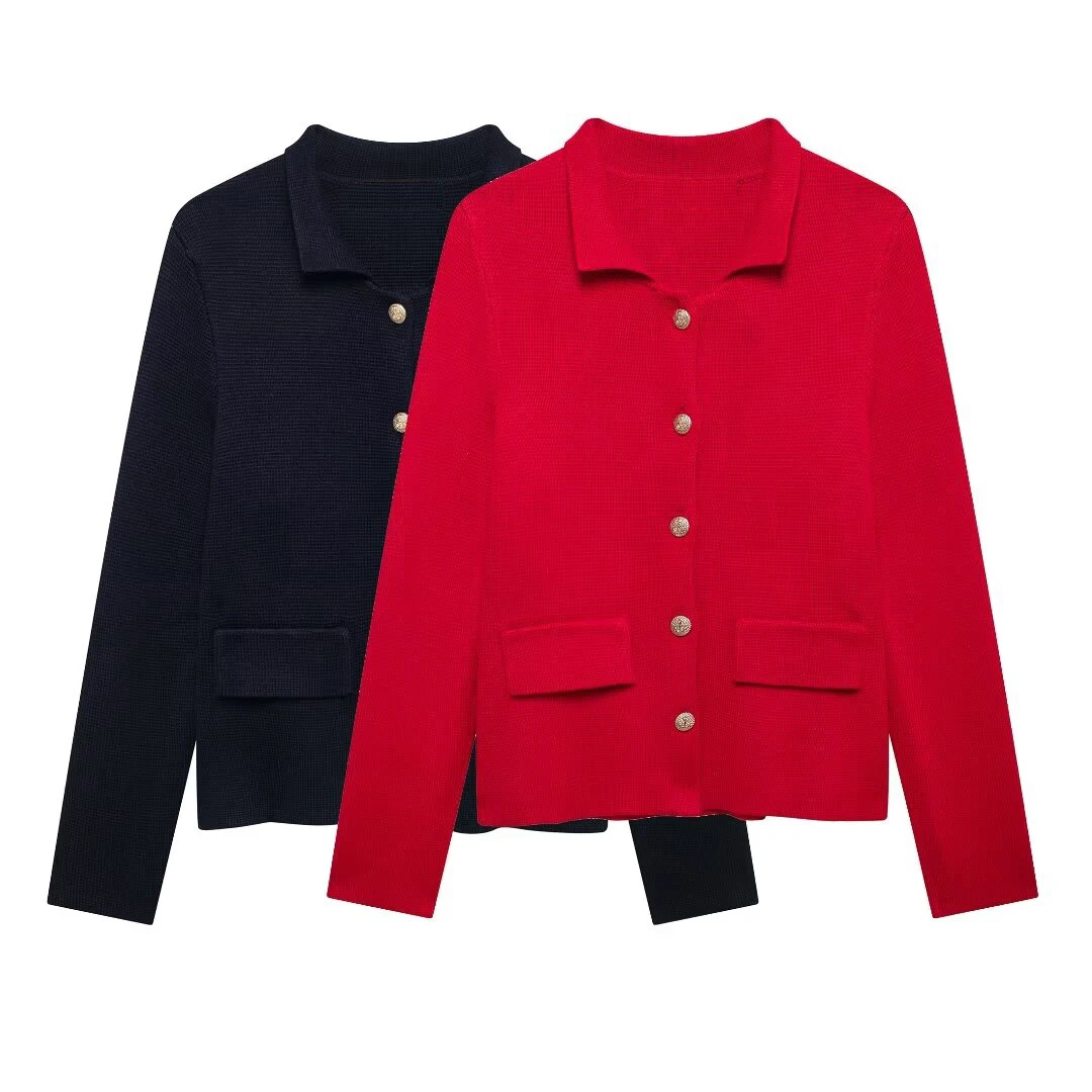 Tangada 2024 Women Elegant Red Cardigan Sweaters Buttons Long Sleeve Female Jumper BE0280