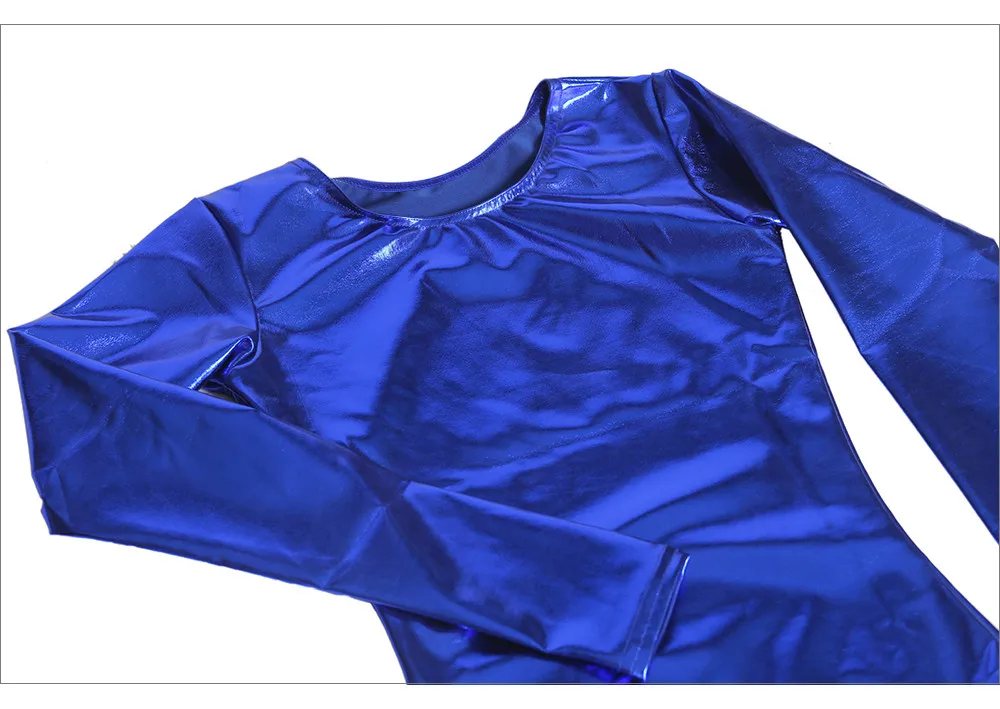 Mulher brilhante metálico elastano collants dança manga longa ballet traje palco adulto bodysuit arte ginástica roupas competição