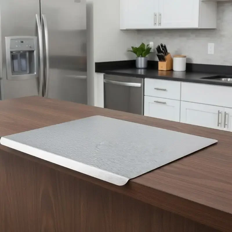 Stainless Steel Cutting Board For Kitchen – Large L-Shaped Bread Board, Double-Sided Non-Stick Chopping Board With Lip