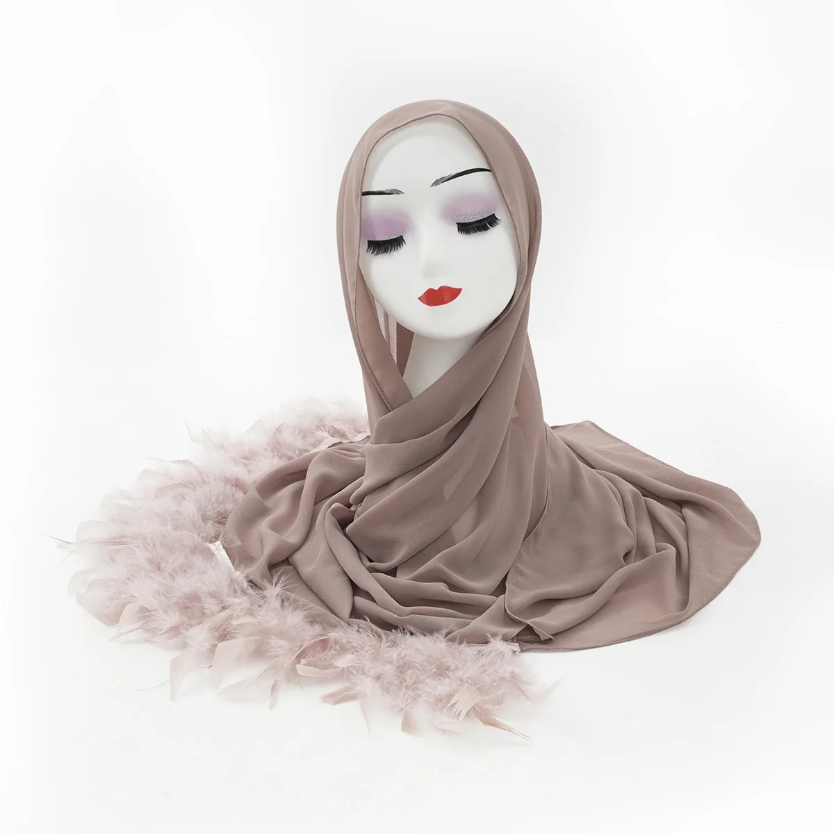 2024 new solid color chiffon thin feathered head gauze scarf breathable decorative dinner wind shawl scarf dual use