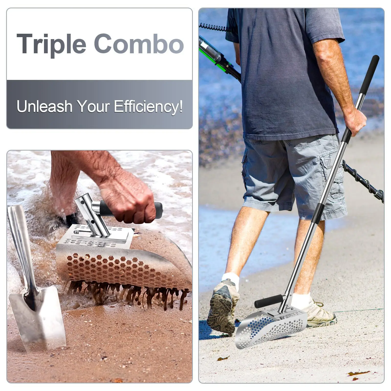 Rust Resistant Stainless Steel Long Handled Sand Shovel Heavy Duty Marine Commercial Digging Accessory
