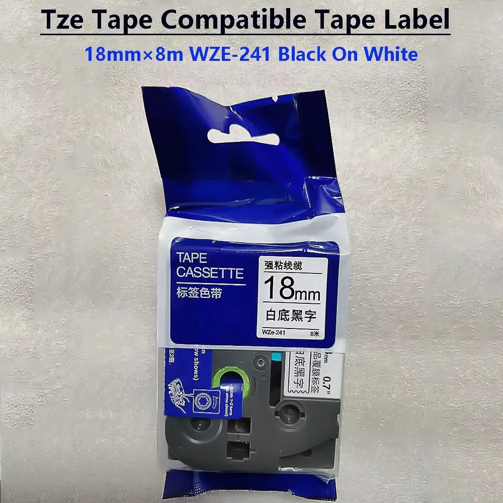 TZ TZE-241 Tape Label WZE-642 Compatible TZe-Satin-Ribbon 18mm BLACK ON WHITE Labeling Ribbon For Ptouch Label Maker PTH110PT