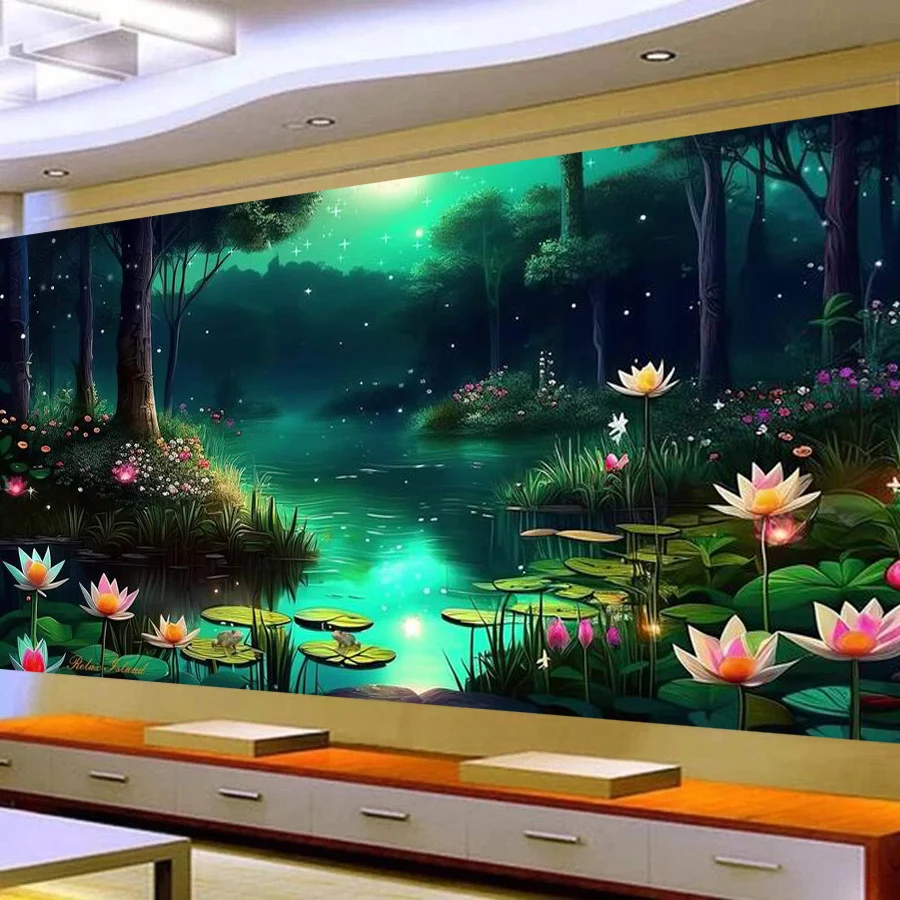 

Лесной пейзаж Fullcang, река, сделай сам, алмазная живопись, новинка 2021, цветок лотоса, полная дрель, мозаичная вышивка, картина большого размера