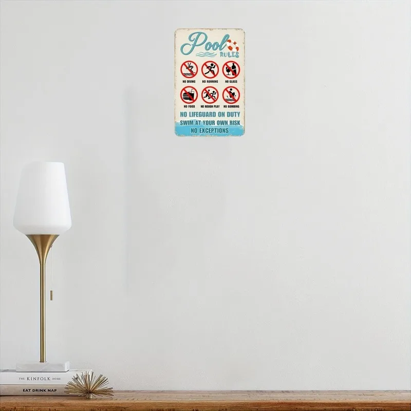 Mother's Day Vintage Metal Pool Rules Sign 30x20cm - Rustic No Diving Warning, Outdoor Pool Safety Wall Decor