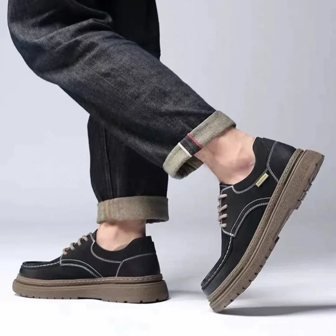 Men's leather boots fashion genuine leather outdoor casual shoes versatile retro thick-soled business men's shoes