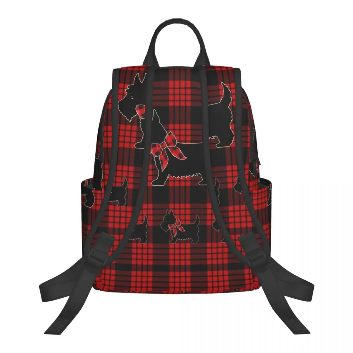 Black Scottie Dog Plaid Tartan Scottish Terrier Lover Student Backpack School Bag Daypack for Boys Girls Bookbag Shoulder Bags