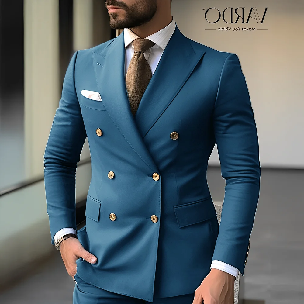 High-end Men's Suit 2-piece Blazer Pants Wedding Groom Tuxedo Double-breasted Jacket Slim Fit Design Outfit