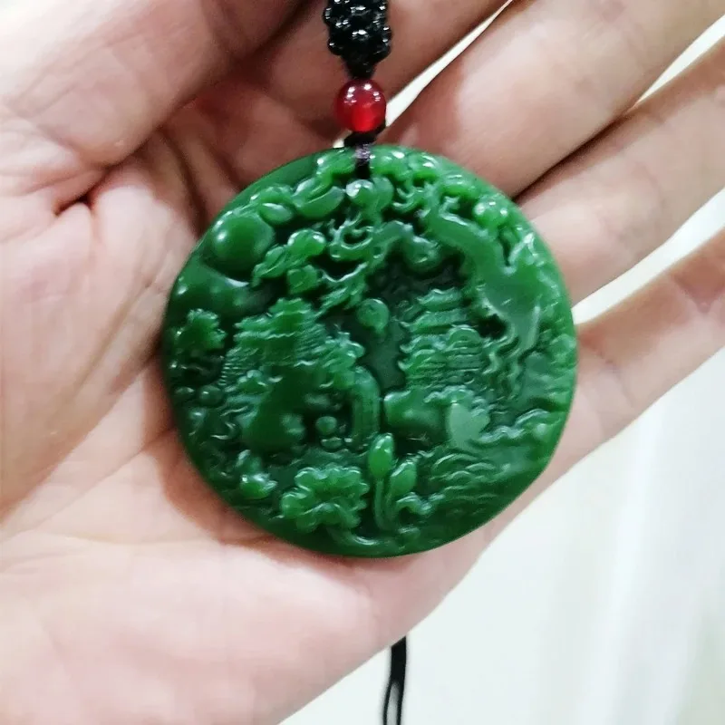 Natural Aquamarine Hand-carved Landscape Pendant Fashion Boutique Jewelry Men's and Women's Landscape Painting Necklace