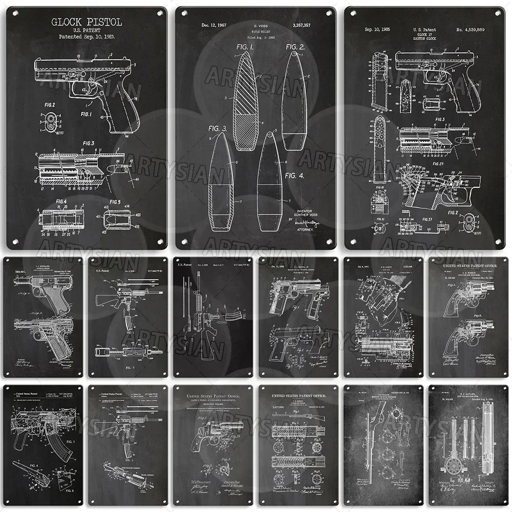 Gun Patent Metal Sign Glock 17 Sid Noble Toy Cap Gun Semi-Automatic Rifle Fist Gun Automatic Firearm Wesson Gunther Voss Bullet