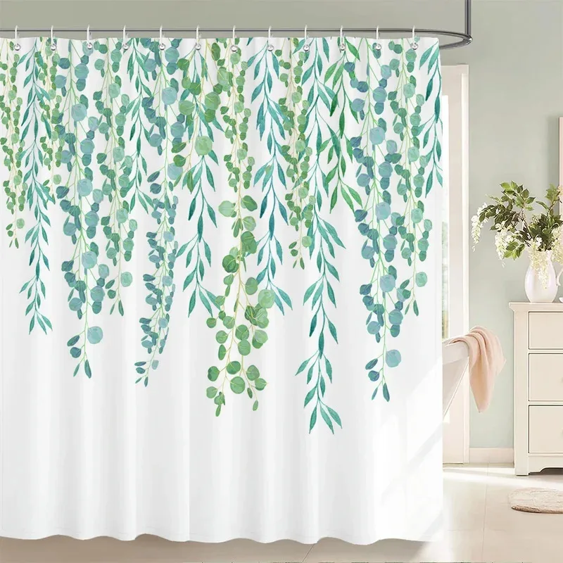 

JHB233D Fresh Green Plants leaf Print Nordic Style Shower Curtain Set Hook Natural Flower leaves Home Decoration Bathroom Cu9Kj(