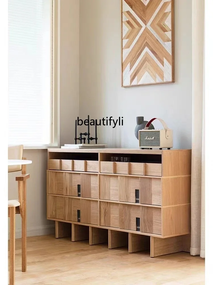 

zxqNordic Black Walnut Chest of Drawers Living Room Bedroom Oak Black Storage Cabinet Solid Wood Locker