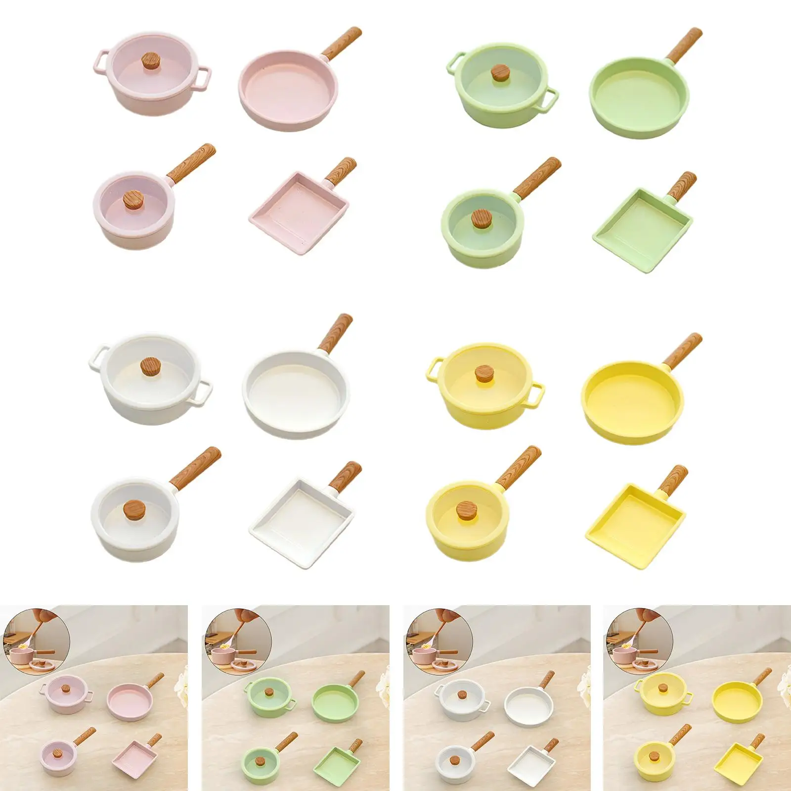 4 pezzi 1/6 pentola da cucina per casa delle bambole finta di giocare in miniatura padella e pentola per zuppa Set per sala da pranzo bambole BJD decorazione per casa delle bambole