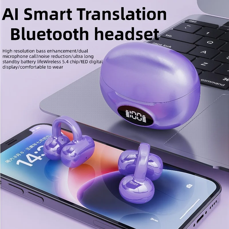 AI Tradutor Bluetooth 5.4 Fones de ouvido W19 Fones de ouvido AI Tradutor Fones de ouvido sem fio Esportes Gaming Earplug