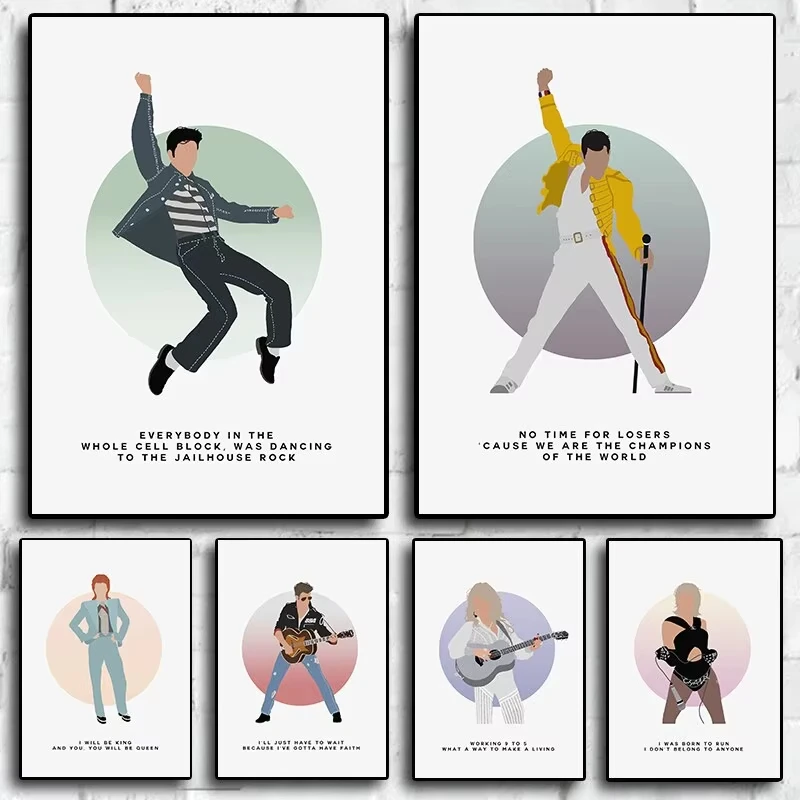 Aesthetic Rock Pop Music Quotes Wall Art Poster Queen Freddie Mercury Elvis David Canvas Print for Home Decor Kawaii Room