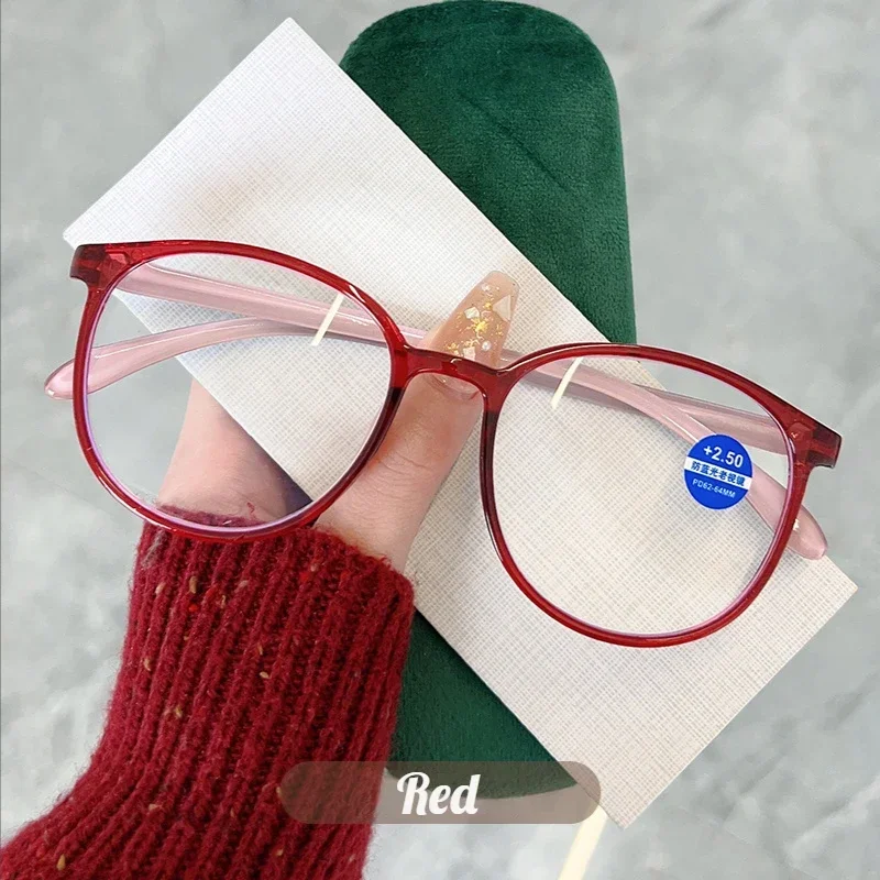 Round Reading Glasses Women Fashion Anti Blue Light Farsighted Eyeglasses Anti-fatigue Hyperopia Prescription Glasses +1.0~+4.0