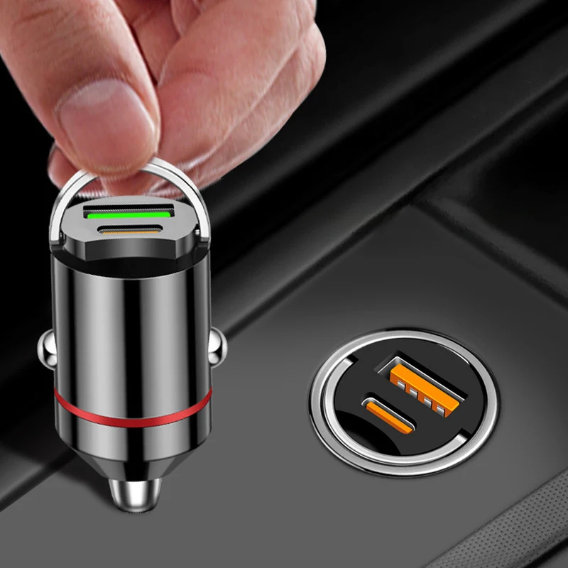 【K】Car 100W Dual Port Mini USB Charger Ultra Fast Charging Cigarette Lighter Socket Charging Adapter For  13 12