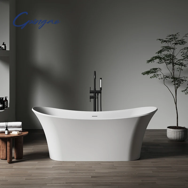 Customized Size Whirlpool Freestanding Comfortable Artificial Stone Bathtub for Modern Bathroom Pure Solid Surface Tub