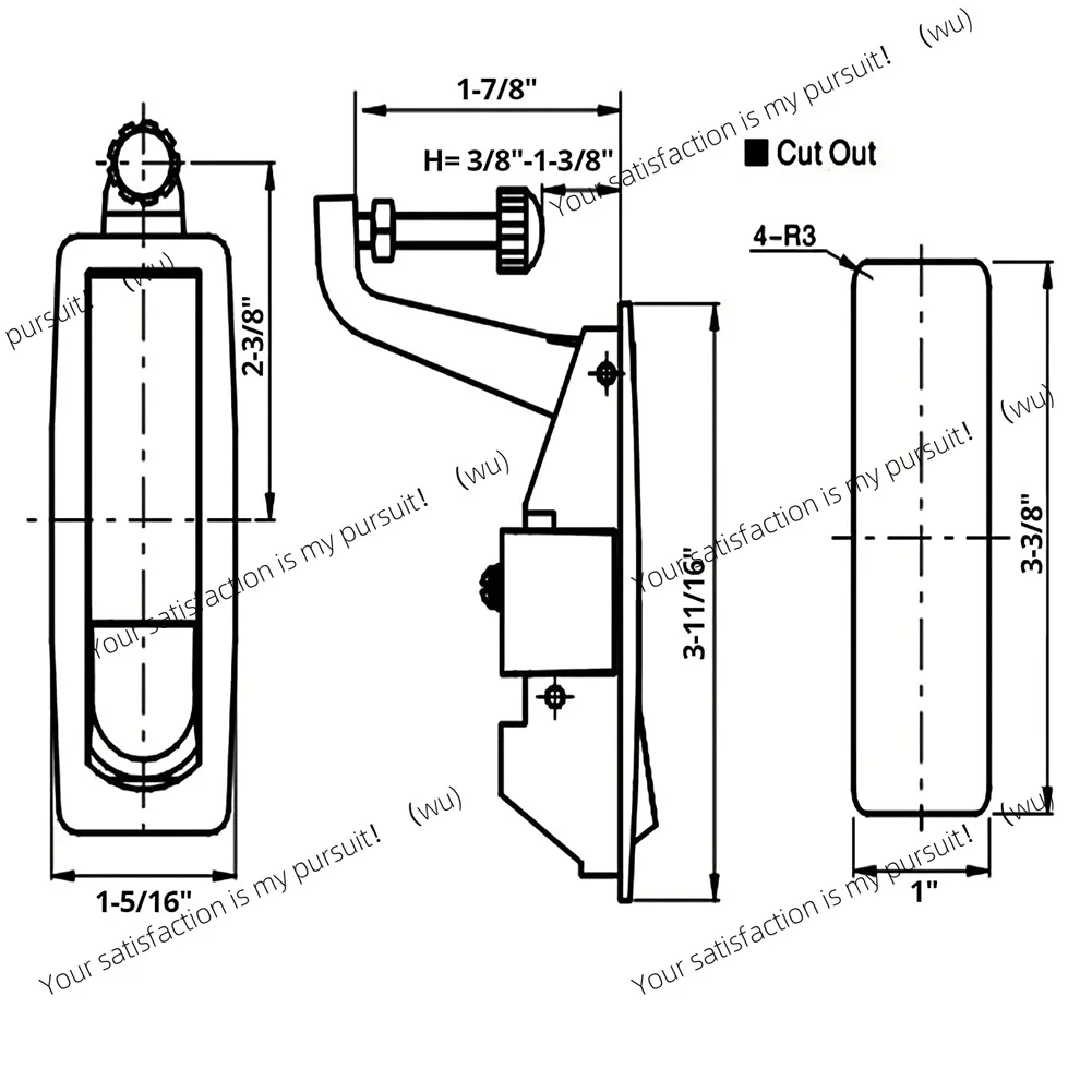 Pack of 4, Compression Lock, Zinc Recessed Lever Lock, Adjustable Grip Range 0.04-0