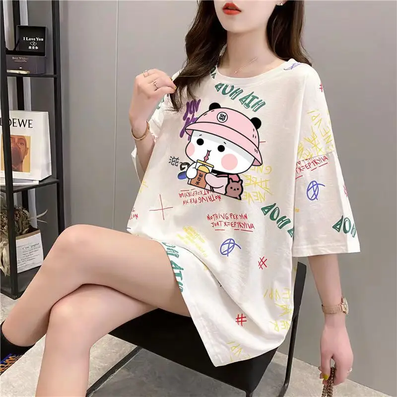 Women Summer Fashion Loose Casual Printing O-neck Short Sleeve T-Shirt Women Clothes Fashionable All-match Appear Thin Top Tee