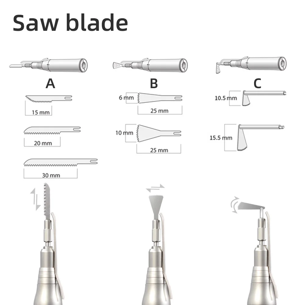 Brzeszczoty do pił dentystycznych do redukcji stomatologicznej rękojeść do cięcia kości chirurgicznej 1.8mm akcesoria do stomatologii tłokowej