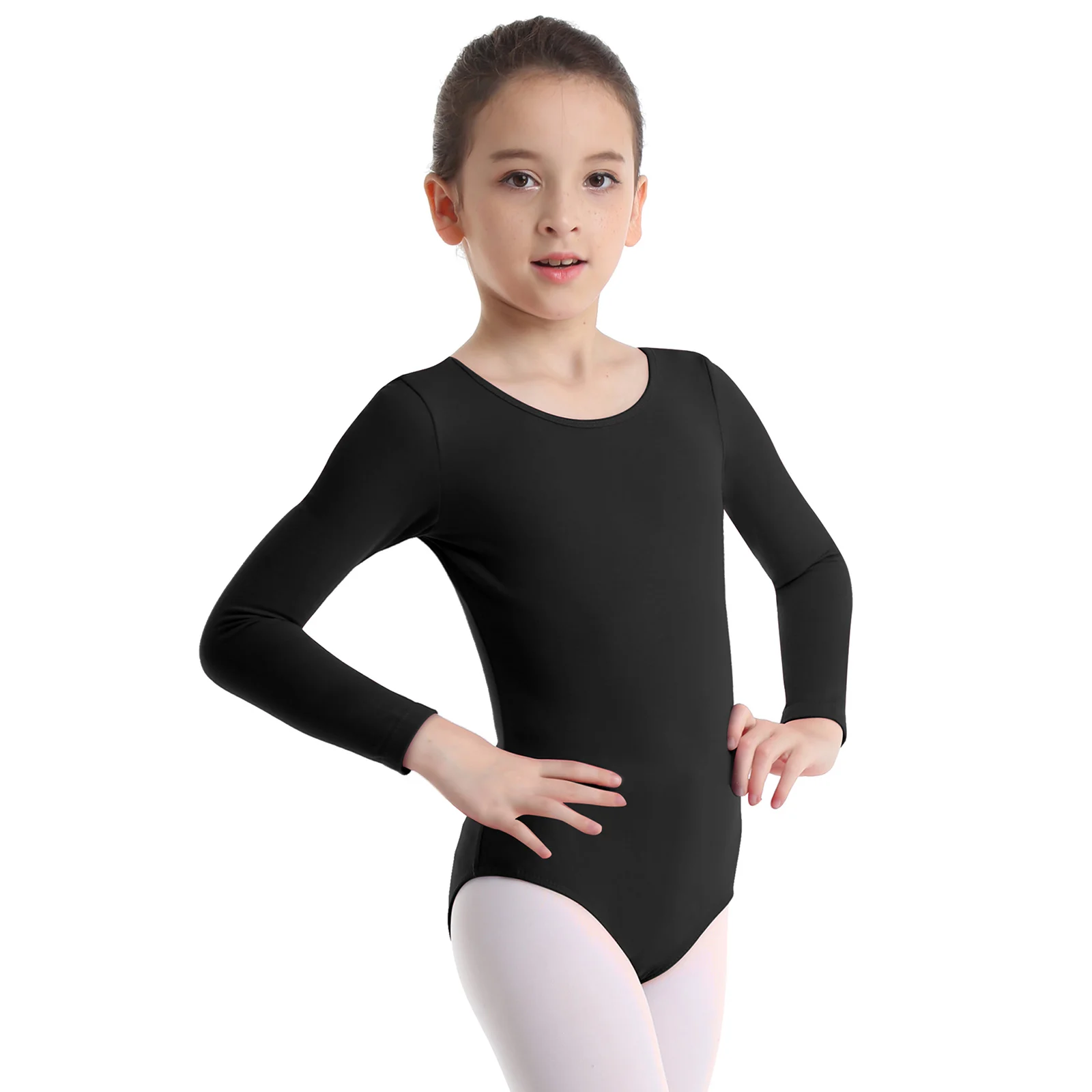 Collant de balé para meninas, traje de ginástica, manga comprida, macacão monocromático para treinamento de dança infantil