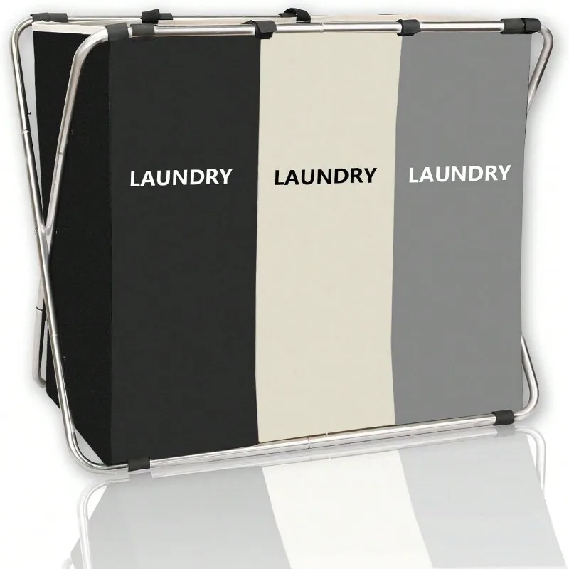 3-Section Laundry Basket Sorter - Foldable, Waterproof Oxford Compartments With Aluminum Frame - Ideal For Home And Dorm Use, Sorting Dark/Light Colorslaundry Hamper,Washing Basketbathroom Organizer,Basket,Storage Basket,Foldable Laundry Basket