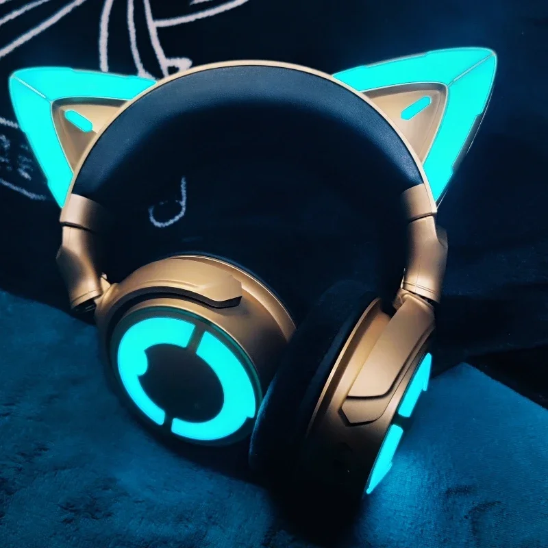 Yowu-Casque Bluetooth sans fil DJ, bobine dynamique, micro HD, oreille de chat mignon, casque électronique, méga basse, musique HiFi, téléphone de sauna, RVB, 50mm