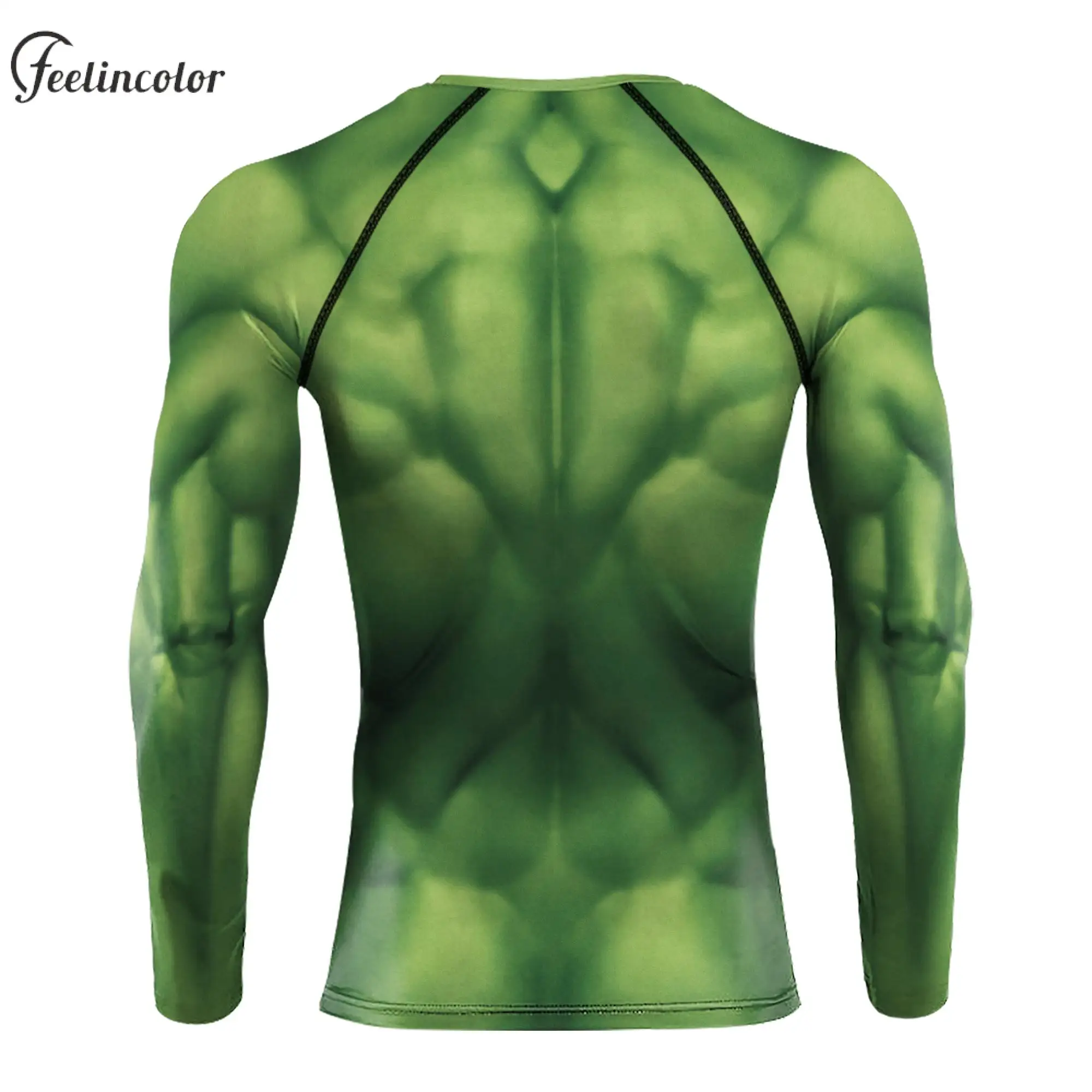 Man Compression Shirts Long Sleeve T-Shirt Male Fitness Top Crewneck Gym Clothes Elastic Anime Green Muscle Pattern Streetwear