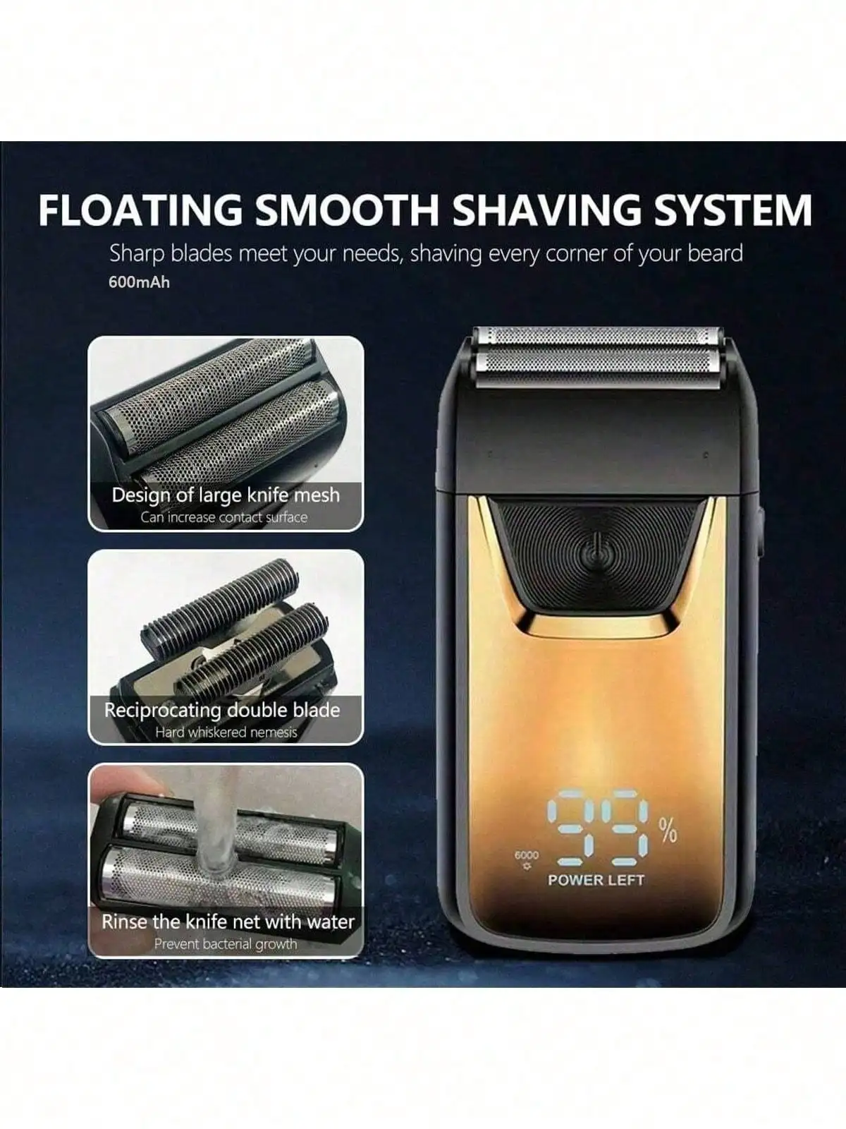 ماكينة حلاقة للشعر 2026 ذات شفرات مزدوجة ماكينة حلاقة كهربائية للرجال ماكينة حلاقة برأس أصلع مغلقة ، قابلة لإعادة الشحن #3