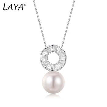 LAYA Korean Shiny Zircon Shell Pearl Pendant Necklace for Women Silver 925 Jewelry White Pearl Statement Necklace Female