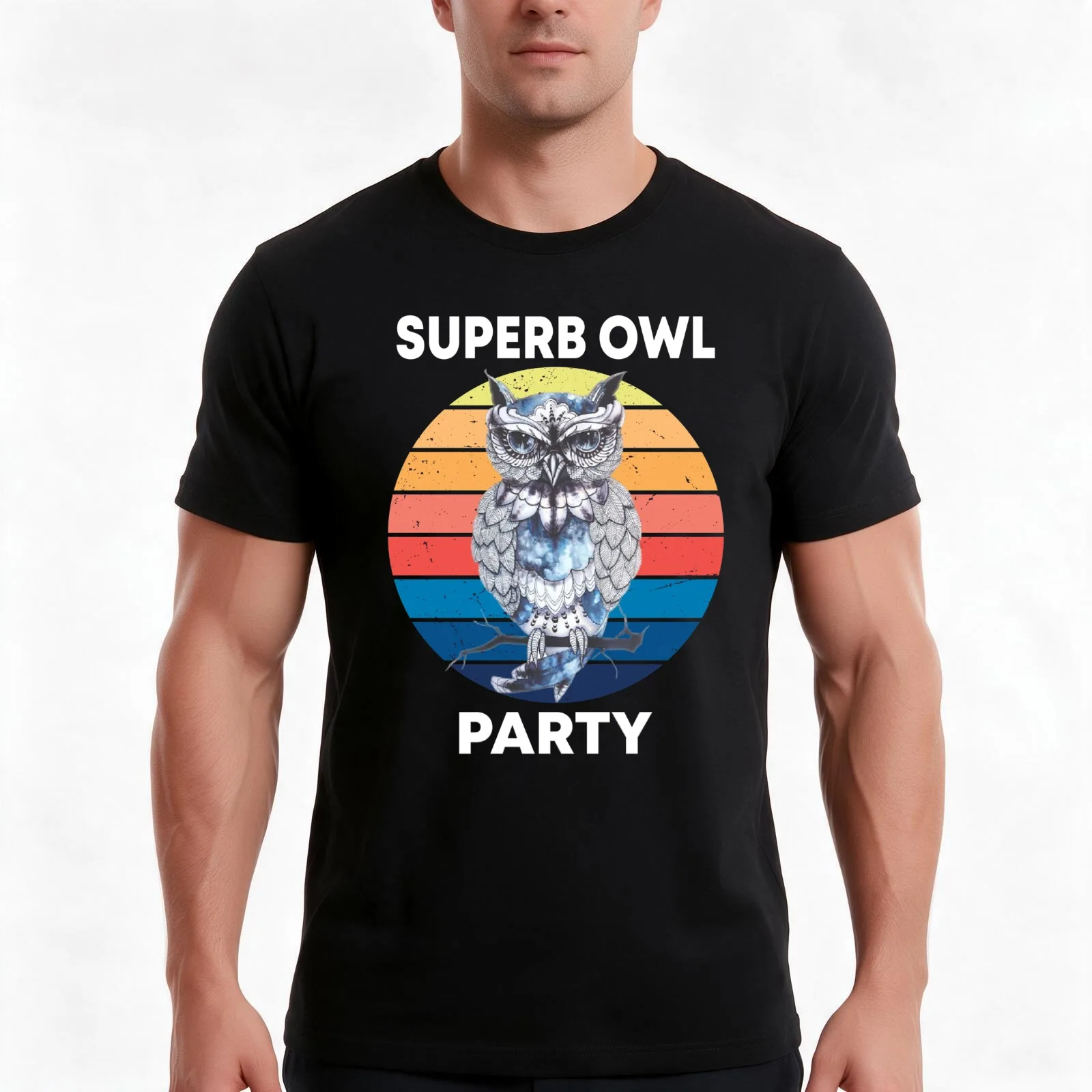 Superb Owl Party, funny gift T-Shirt, Summer Casual Cotton Tee, Oversized Streetwear Tops, Vintage Graphic Print, 100% Cotton