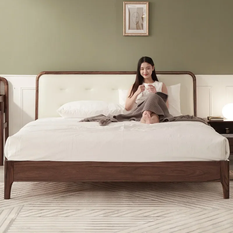 Nordic simple black walnut all solid wood bed  1.8 meters double bed 1.5 meters high box storage bed