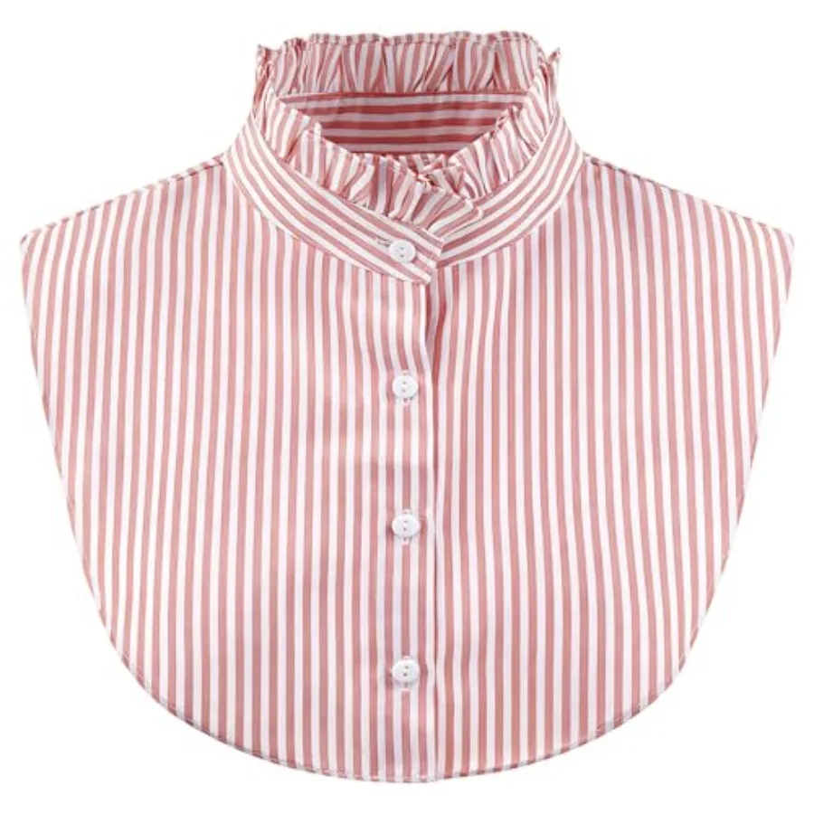 

Button Down Fake Collar Shirts Vertical Striped Ruffled Collar Fake Half Shirts for Women