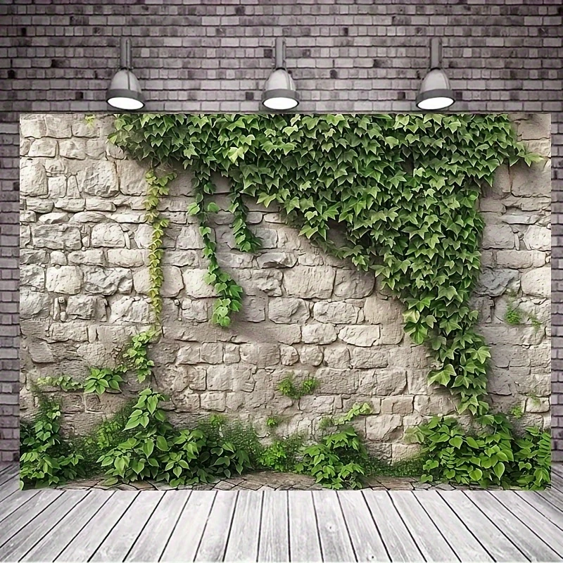 Vibrant spring garden theme, stone wall design, lush green and natural inspiration elements