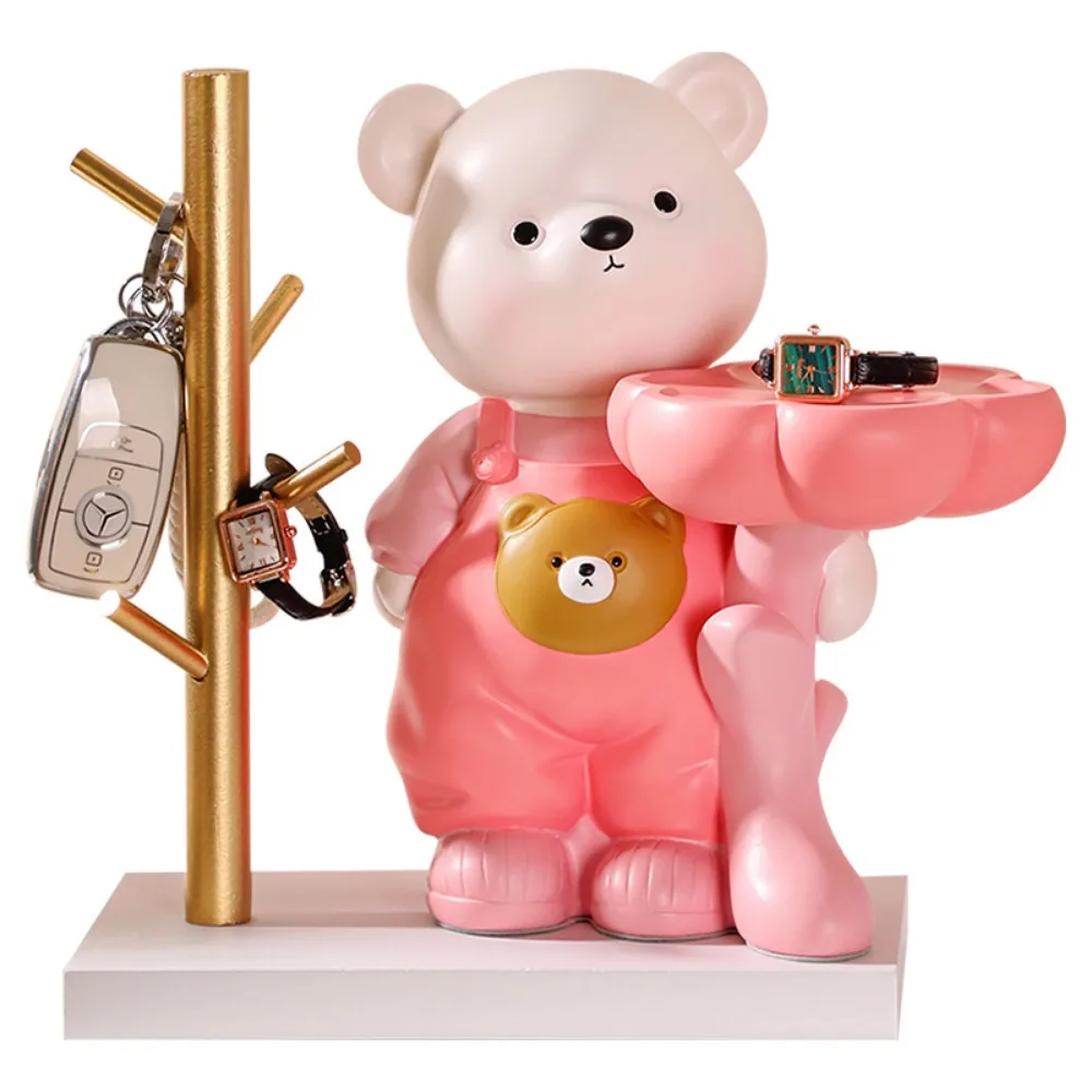 Home Decoration Petal Tray Bear Statue Ornament Key Organizer Tray Living Room Decoration Resin Decoration Sculpture Craft Gifts