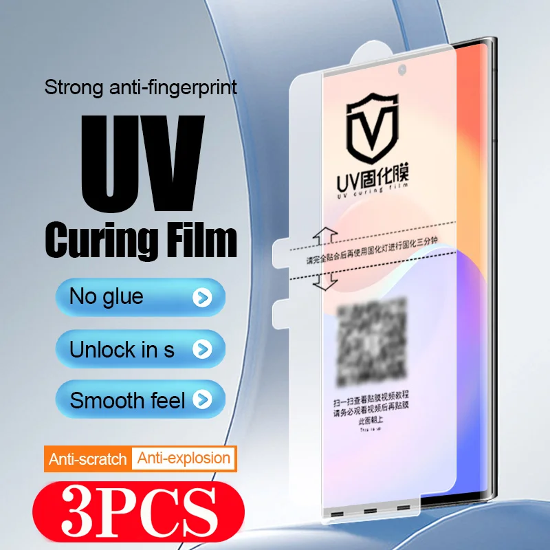 3Pcs UV light curing film for Samsung Galaxy S24 S23 S22 Ultra S21 S20 Not glass screen protector for Samsung Note 20 10 Plus