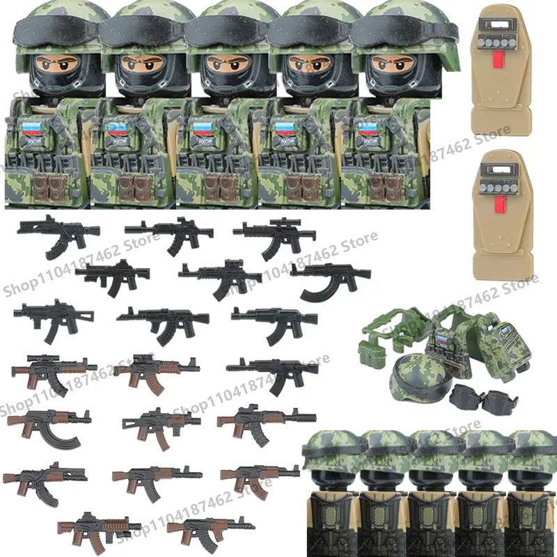 FSB Special Forces Military Building Blocks Russia Army Soldiers Figures Weapons Machine Guns Combat Vests Shields Boy Brick Toy