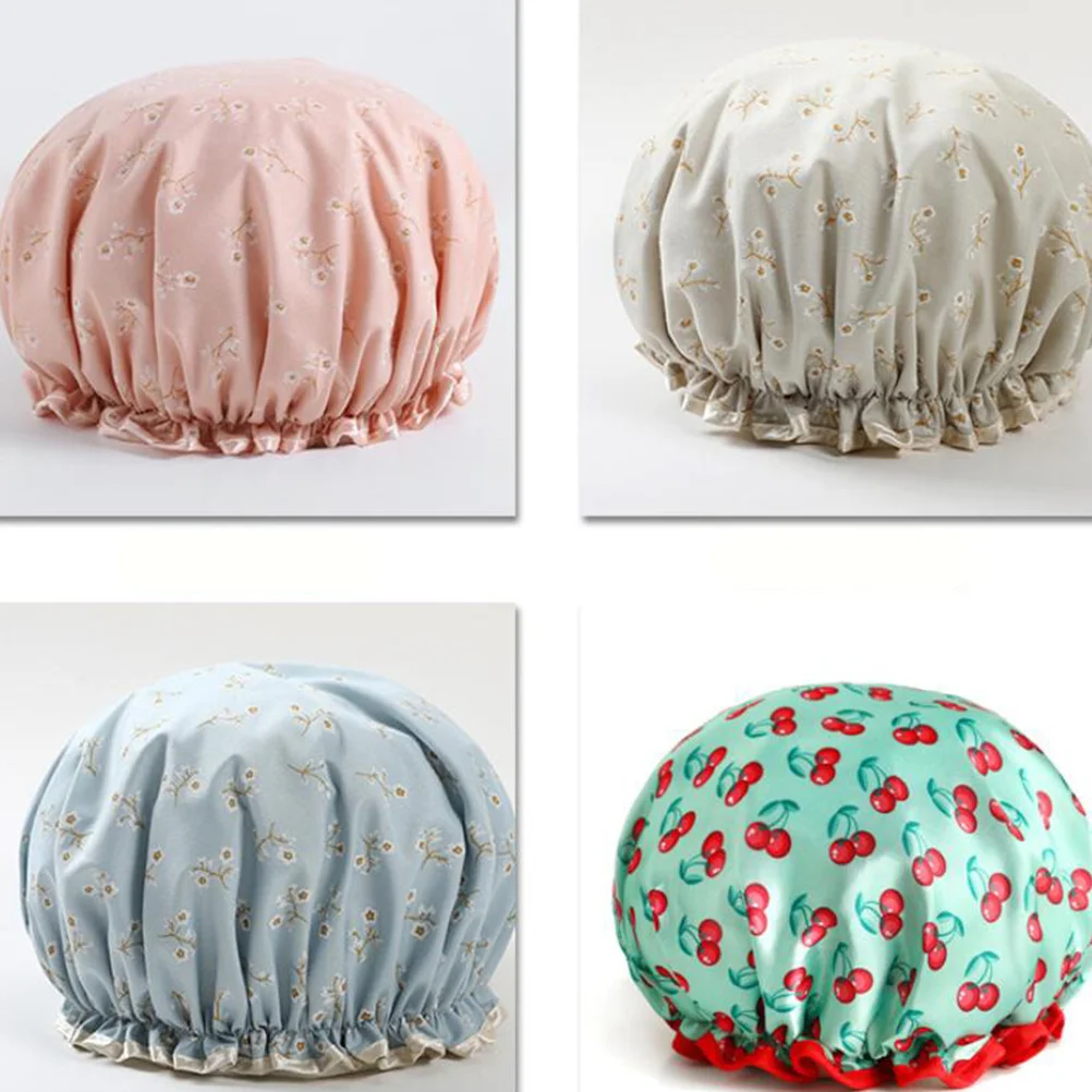 

2Pcs Printed Waterproof Shower Caps Double-Layer Satin Eva Bath Caps Hair Protection Beauty for Women Pink Cat