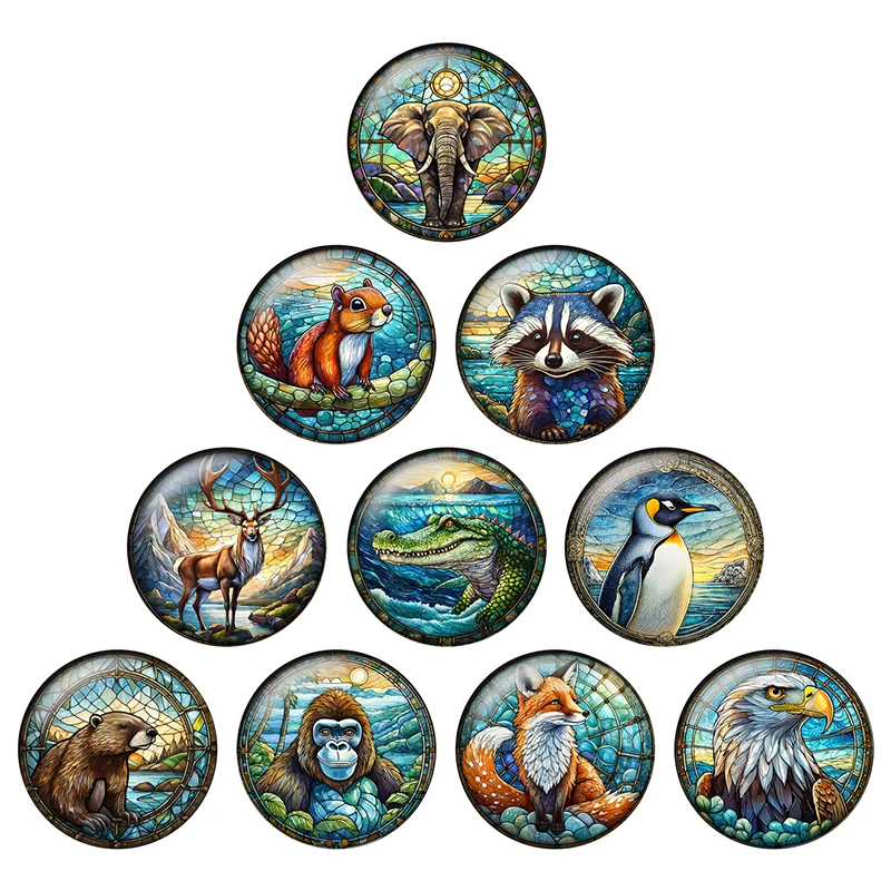 

24pcs/lot Colored Animals Elephants Elk Fox Patterns 8mm To 25mm Round Photo Glass Cabochon Demo Flat Back Making Findings H311