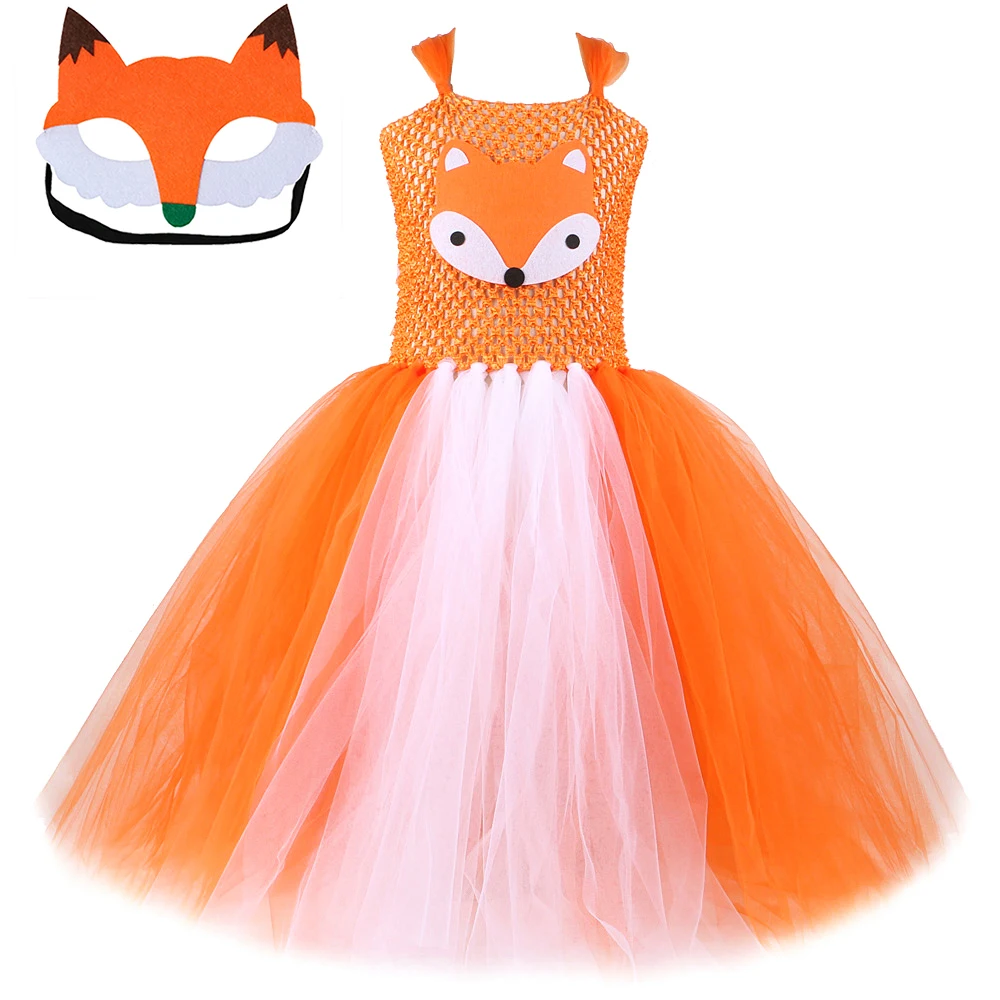 Orange Fox Long Tutu Dress for Baby Girls Animal Party Fancy Costumes Kids Christmas Halloween Full Length Ballet Tutus Outfit