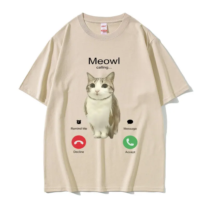 Meowl Is Calling Funny Cat Owl Meme T Shirts Men Women Summer 100% Cotton Short Sleeve T-shirt Men's Casual Oversized T-shirts