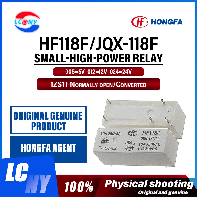 10PCS Original Power HF Relay HF118F-005-1ZS1T HF118F-012-1ZS1T HF118F-024-1ZS1T HF118F 012 1ZS1T 5VDC 12VDC 24VDC 5PIN 10A