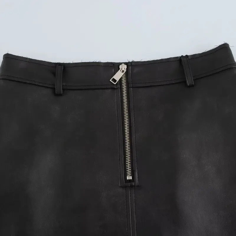 Falda de piel sintética con cremallera versátil de cintura media para mujer Otoño Invierno nuevo diseño Sle Faion falda que combina con todo hasta f