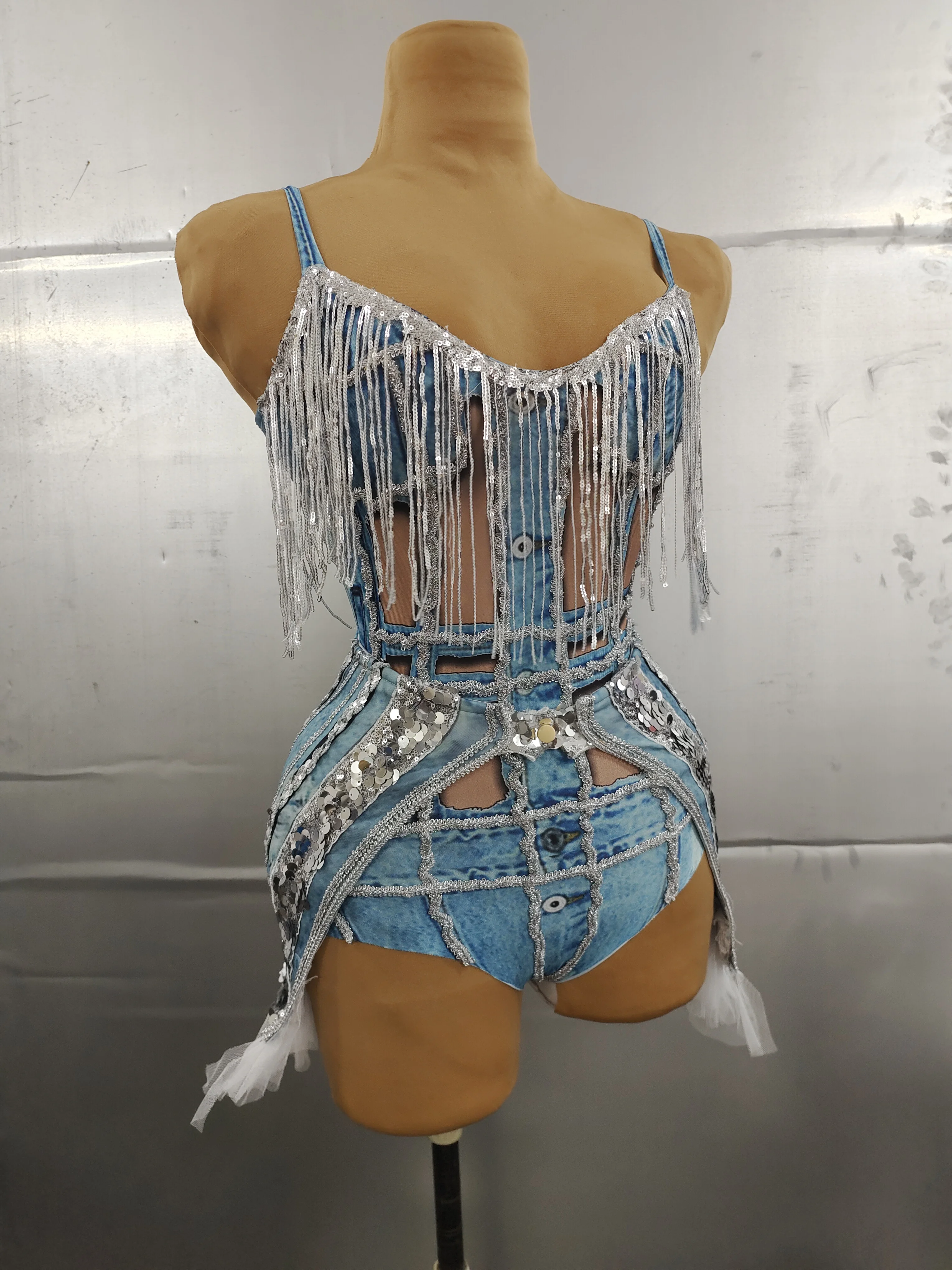 

Nightclub Party Pole Dancing Costume Faux Denim Bodysuit Skirt Set Sexy DJ Gogo Stage Wear Bar Women Singer Performance Clothes