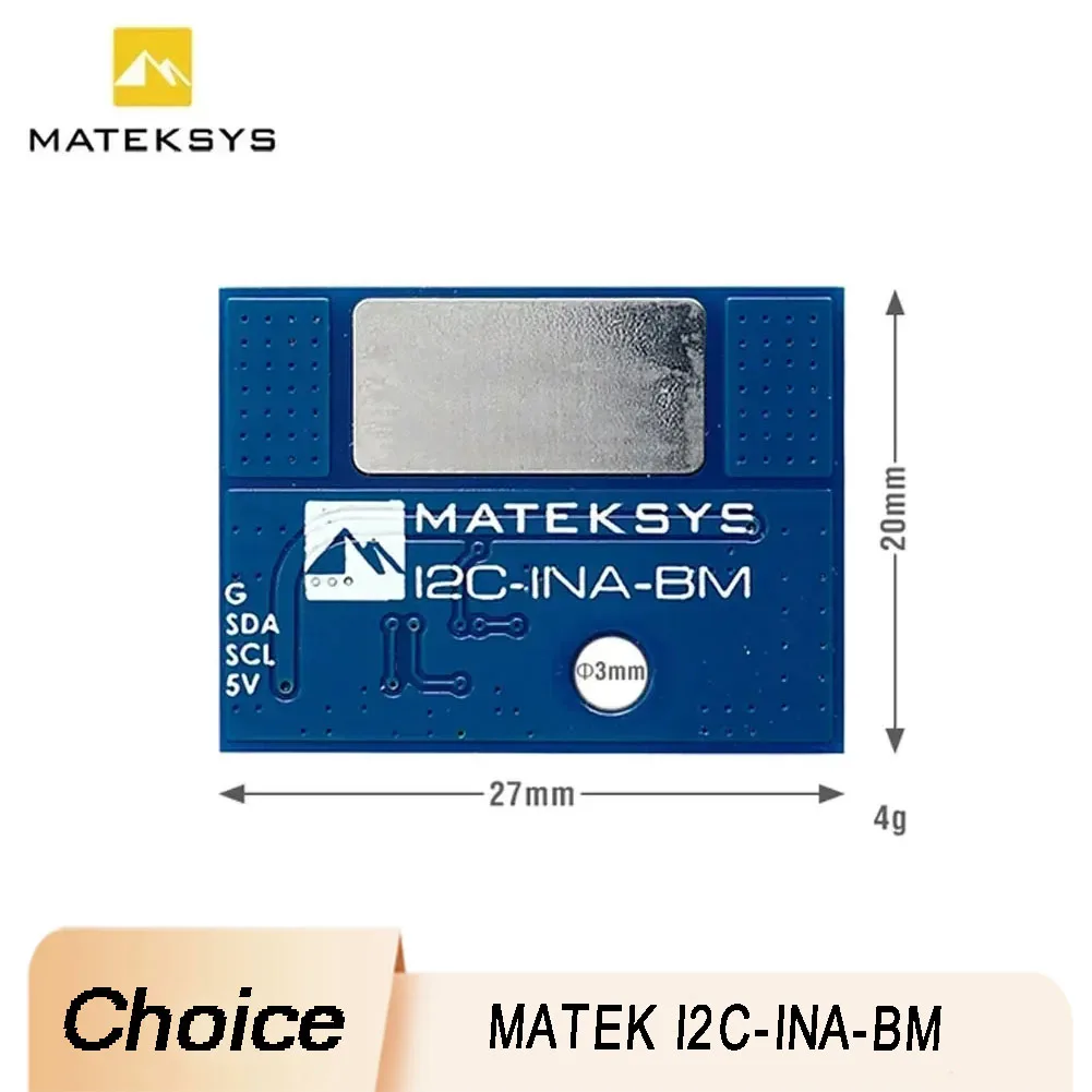 

MATEK Mateksys I2C-INA-BM Сверхмощный монитор мощности I2C — ток 0–204,8 А, напряжение 0–85 В, для RC FPV Drone, высокоточный мощность