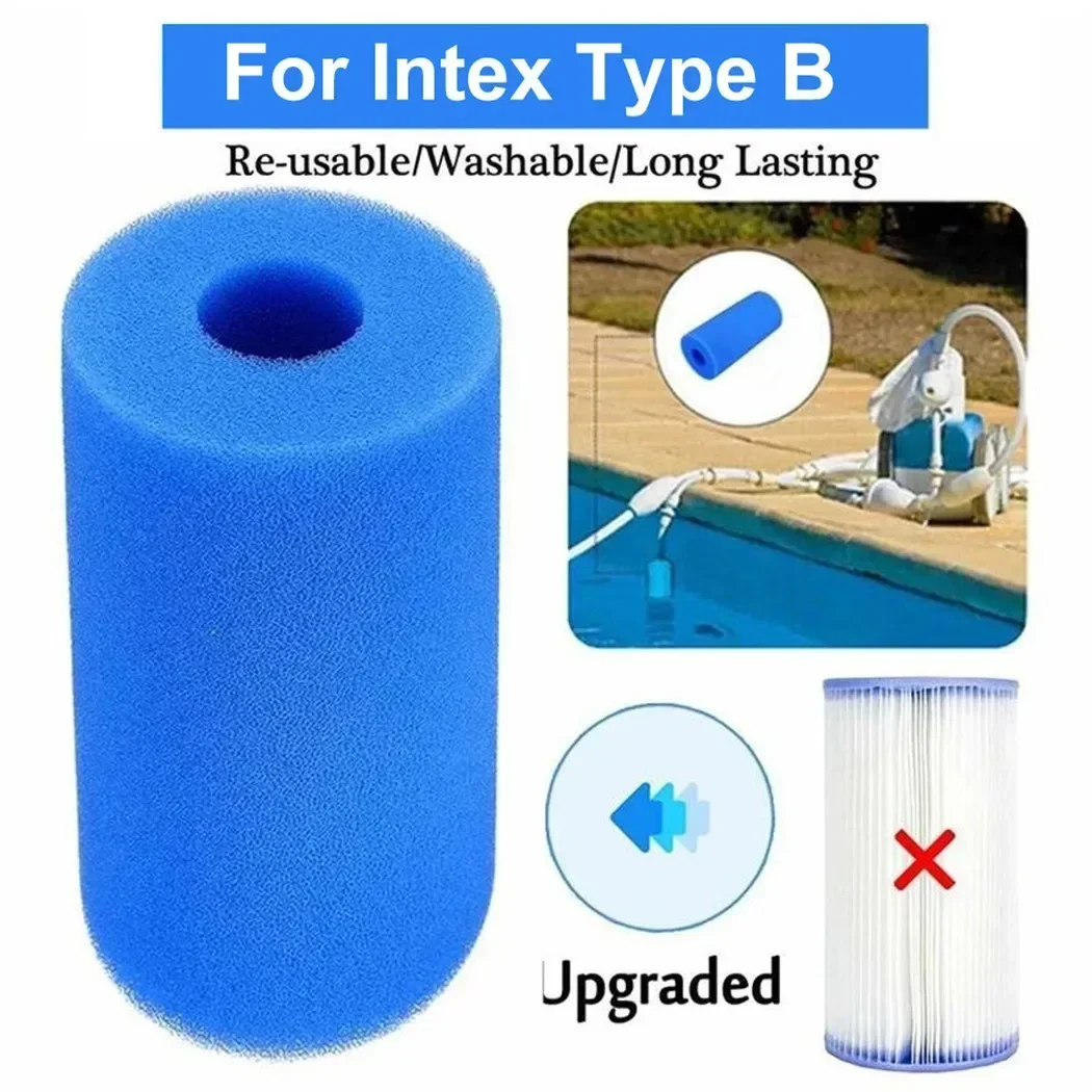 Cartucho de esponja de espuma de filtro de piscina lavable reutilizable fácil de mantener y rentable para Intex tipo B Color azul