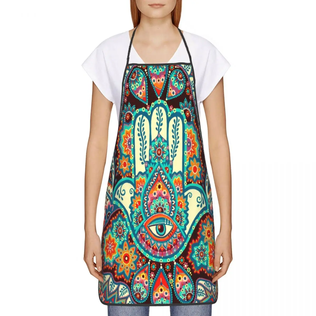 Custom Bib Hamsa Hand Evil Eye Apron Men Women Unisex Adult Chef Kitchen Cooking Mandala Bohemian Tablier Cuisine Gardening