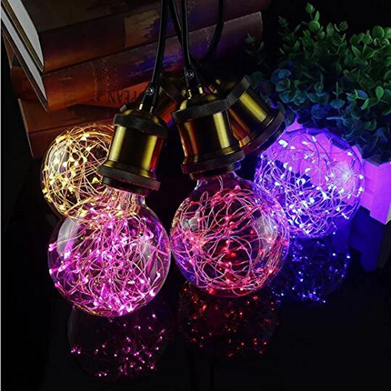 Retro Art Design Edison Style String Light Bulb Copper Wire Starry Light Bulb Warm White RGB Pink